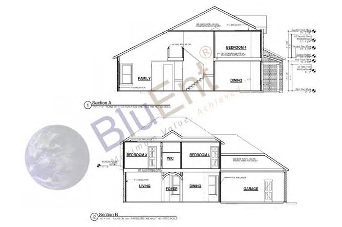 Architectural Elevation Drawing Sample with Plan and Section by BluEnt