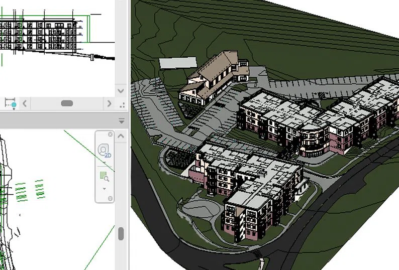 Federated BIM model for a senior housing project integrating architectural, structural, and MEP disciplines for enhanced coordination and clash detection