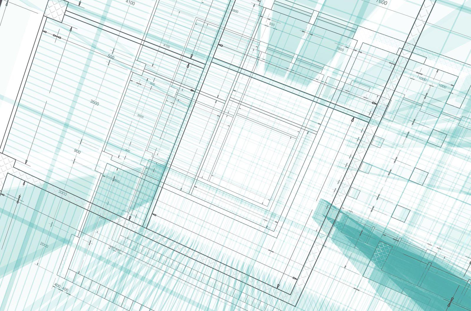 Abstract layered architectural floor plan drawing in teal tones