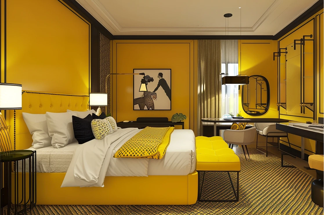 Yellow hotel room interior design